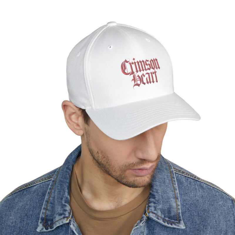 Embroidered 'Crimson Heart' Cap — Gothic Script Baseball Hat