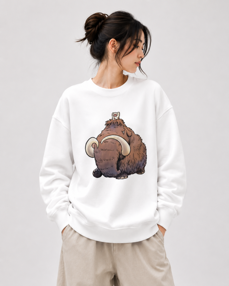 Cute Mammoth Sweatshirt | Funny Cartoon Mammoth Unisex Crewneck Sweatshirt