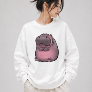 26 Grumpy Hippo Graphic Sweatshirt | Cute Animal Crewneck Pullover for Men & Women