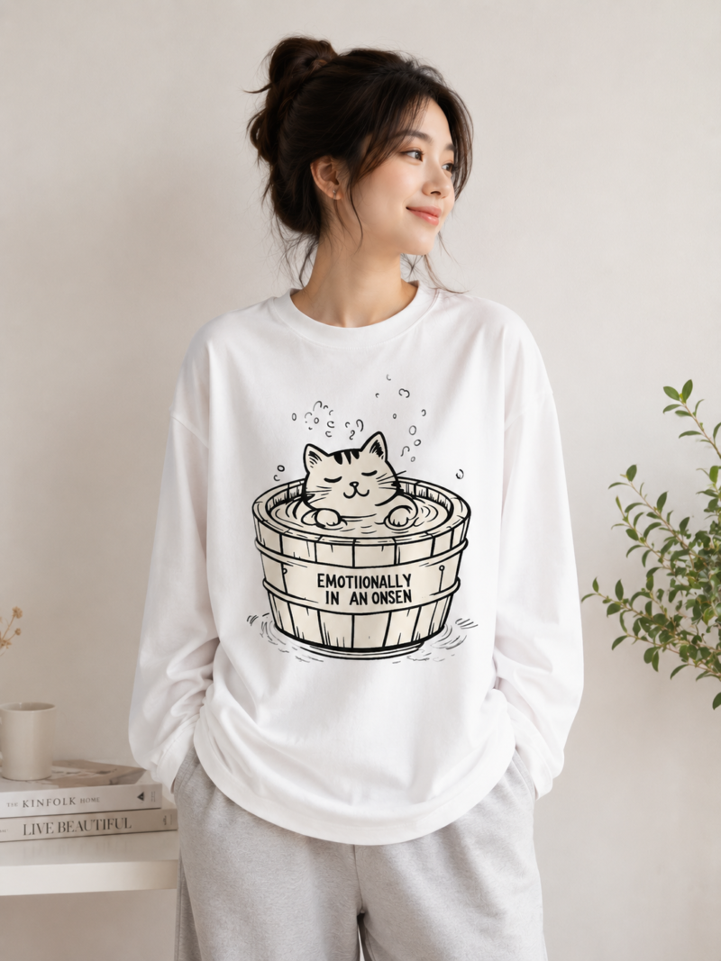 29 Emotionally in an Onsen Cat Graphic Sweatshirt