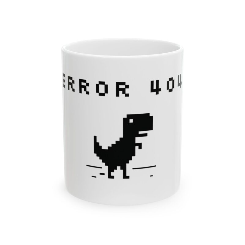 Error 404 Dinosaur Mug | Retro Pixel Dino Ceramic Coffee Cup (11oz & 15oz)