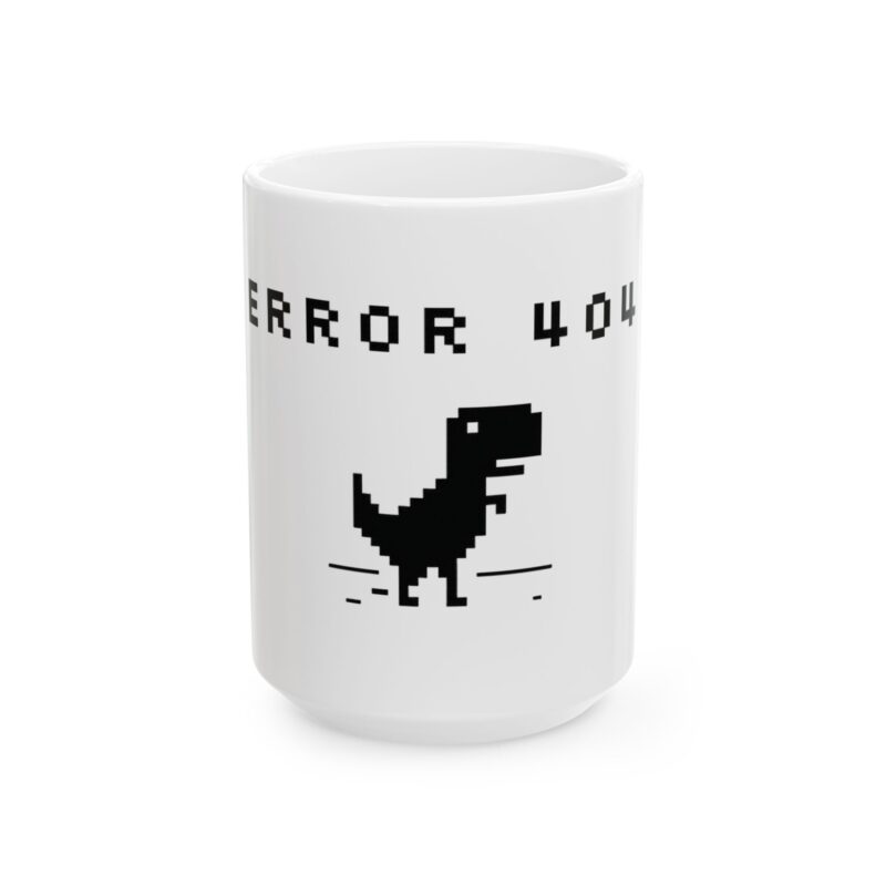 Error 404 Dinosaur Mug | Retro Pixel Dino Ceramic Coffee Cup (11oz & 15oz)