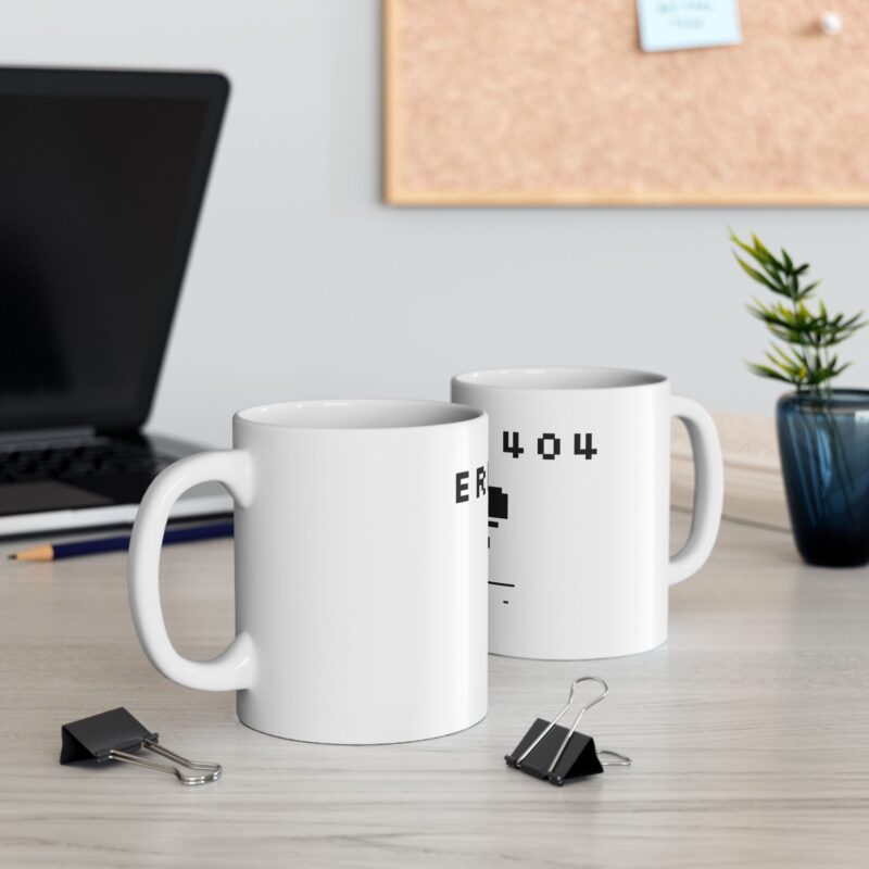 Error 404 Dinosaur Mug | Retro Pixel Dino Ceramic Coffee Cup (11oz & 15oz)