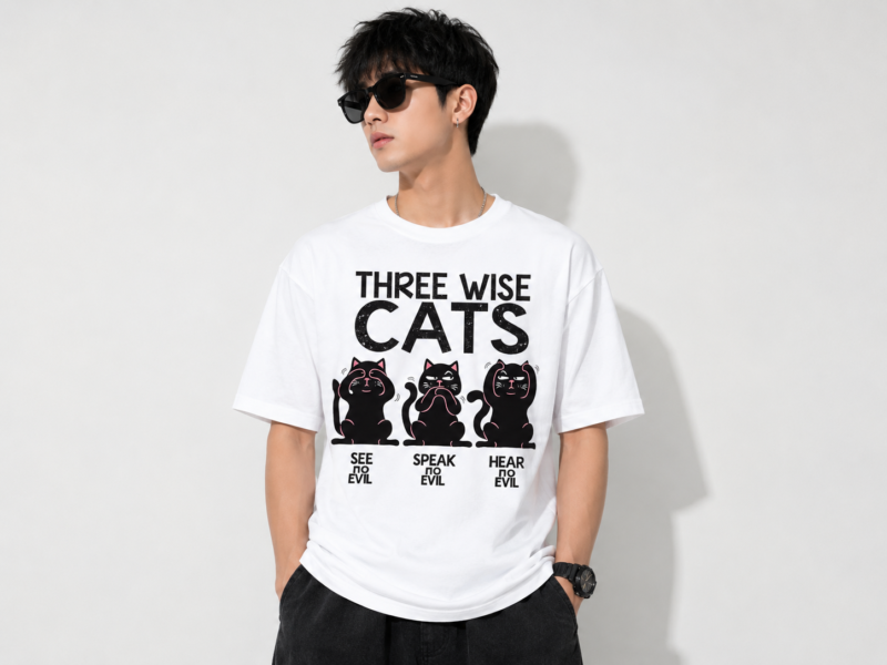 Three Wise Cats Graphic T-Shirt