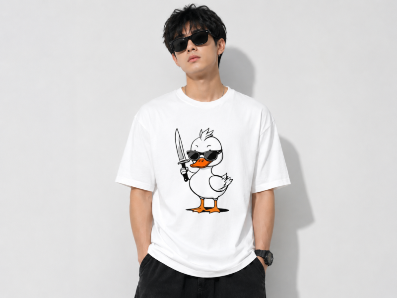 Funny Cool Duck with Knife Graphic T-Shirt Funny Cool Duck with Knife Graphic T-Shirt