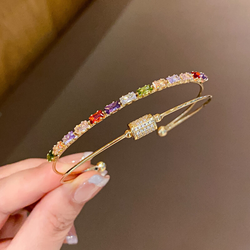 Luxury Vintage Rhinestone Zircon Bangle | Elegant French Style Bracelet for Women